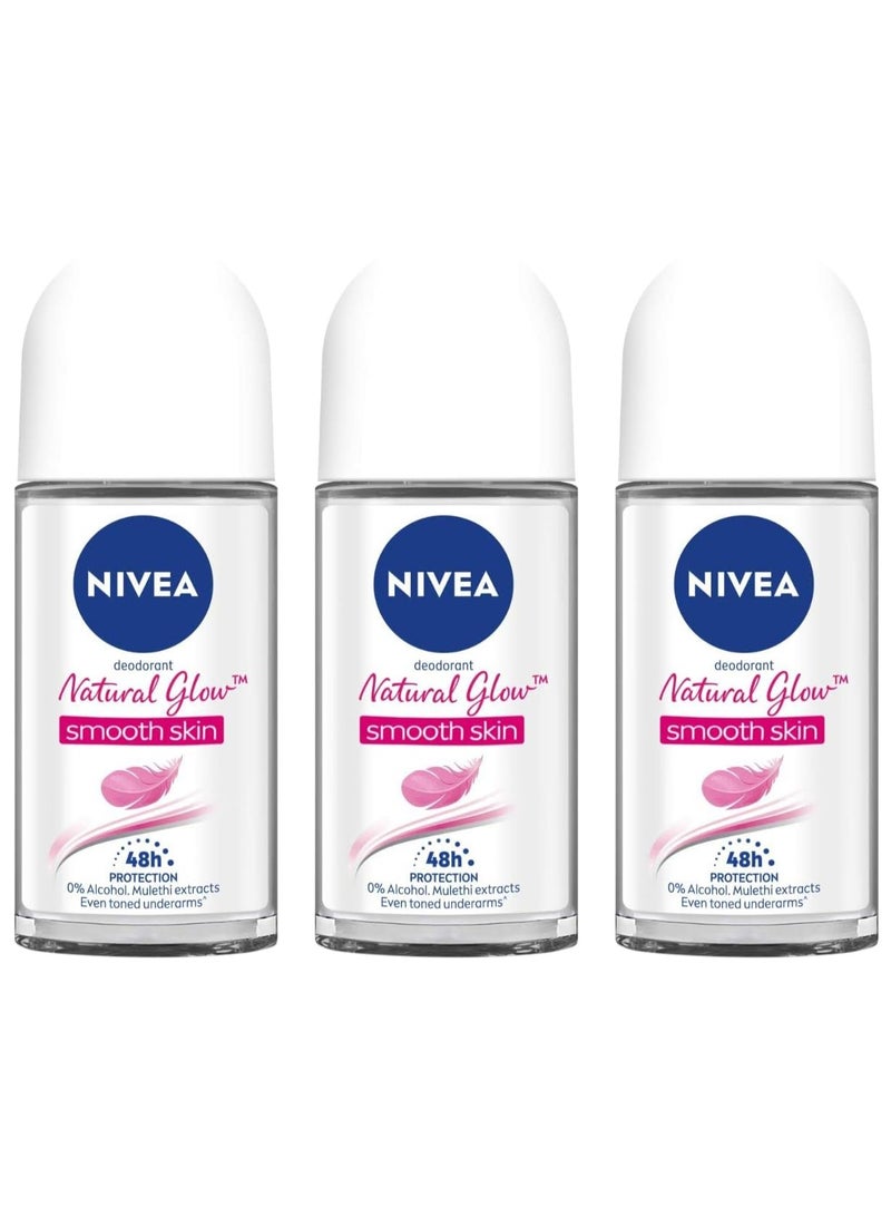 نيفيا مزيل عرق نيفيا ناتشورال جلو لتنعيم البشرة للنساء، بتركيبة سائلة، 50 مل (كان يُعرف سابقًا باسم مزيل عرق لتفتيح وتنعيم البشرة) (عبوة من 3 قطع) - Image 1